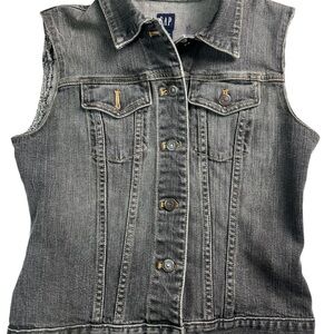 🖤✨ Vintage GAP Black Denim Vest XS Hong Kong Raw Hem Grunge ✨🖤
